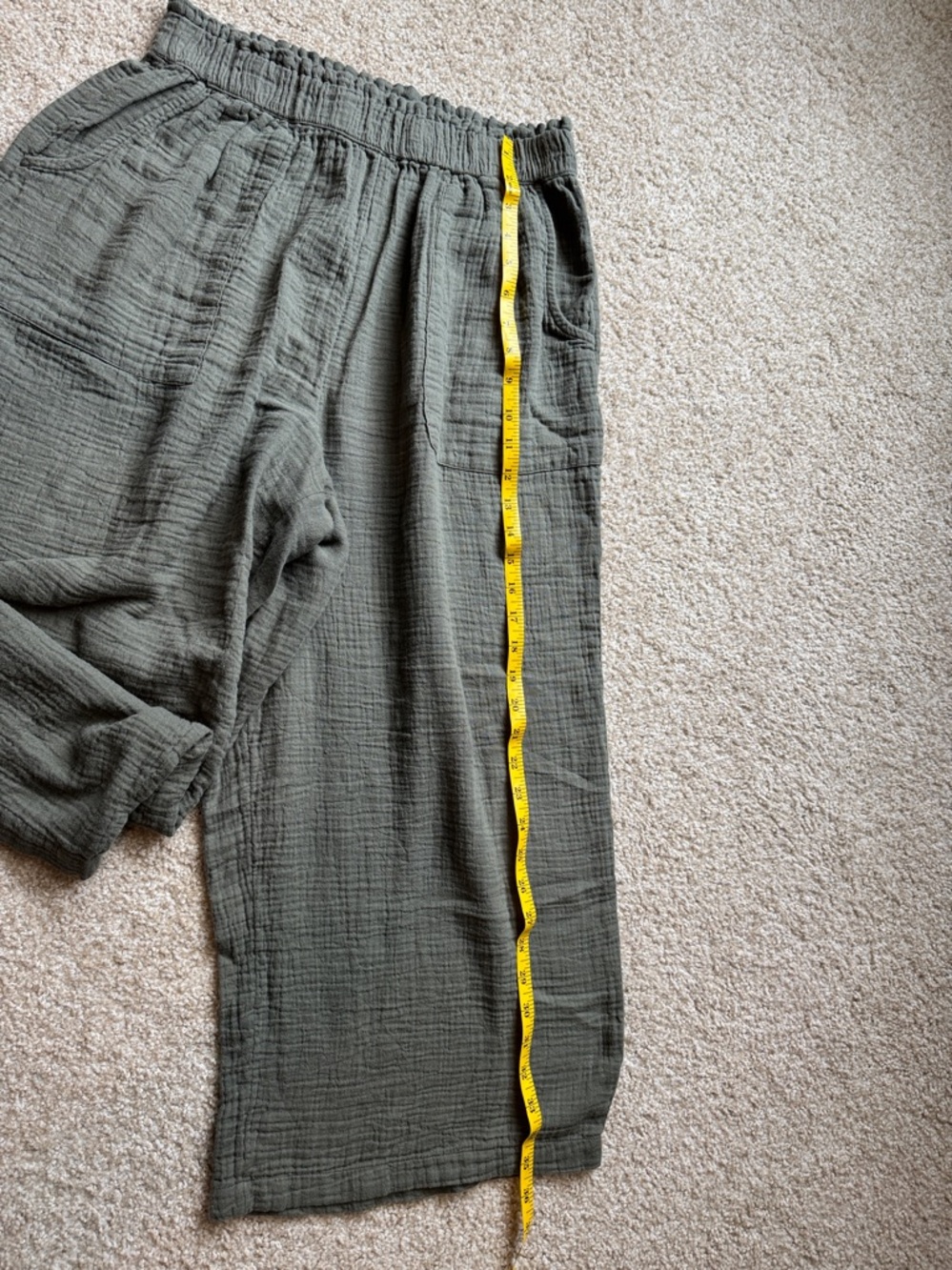 a.n.a Olive Green Wide-Leg Cotton Gauze Pants - Picture 6 of 7